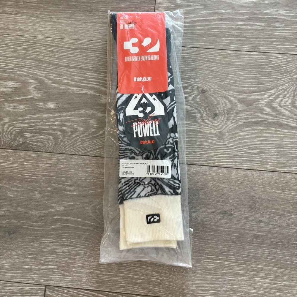 NWT ThirtyTwo Unisex Black & White‎ 32 Merino Powell Snowboard Socks Size L/XL